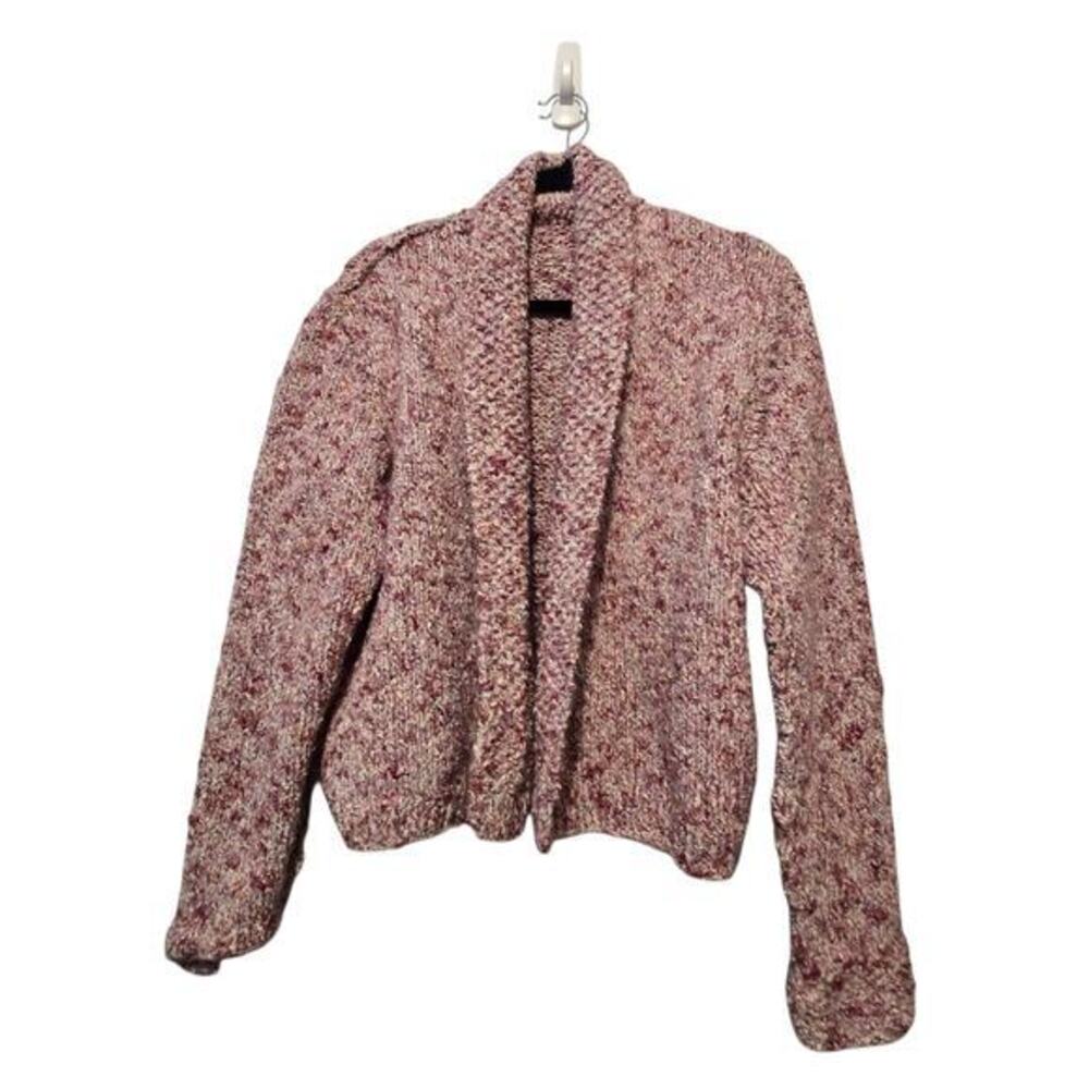 Handmade Hand Knit Cardigan Sweater Womens LG XL Pink Hand Knit Boxy Grandmacore